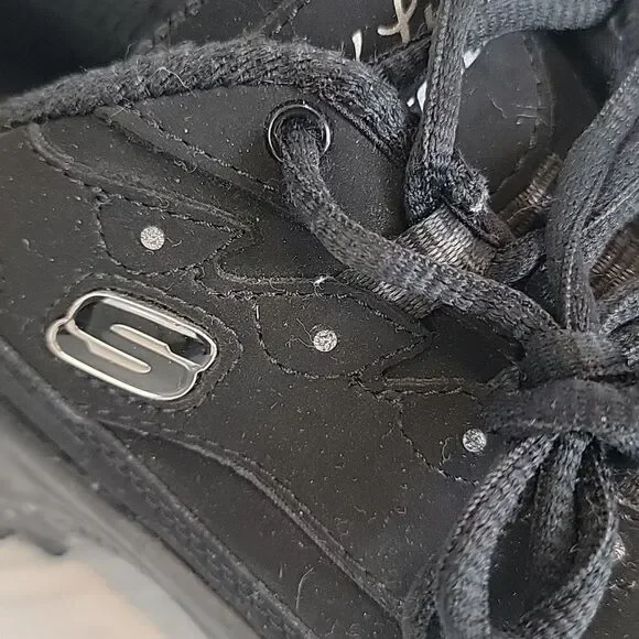 Skechers D'Lites Play On Shoe black leather Women's Size 8 - Picture 2 of 10